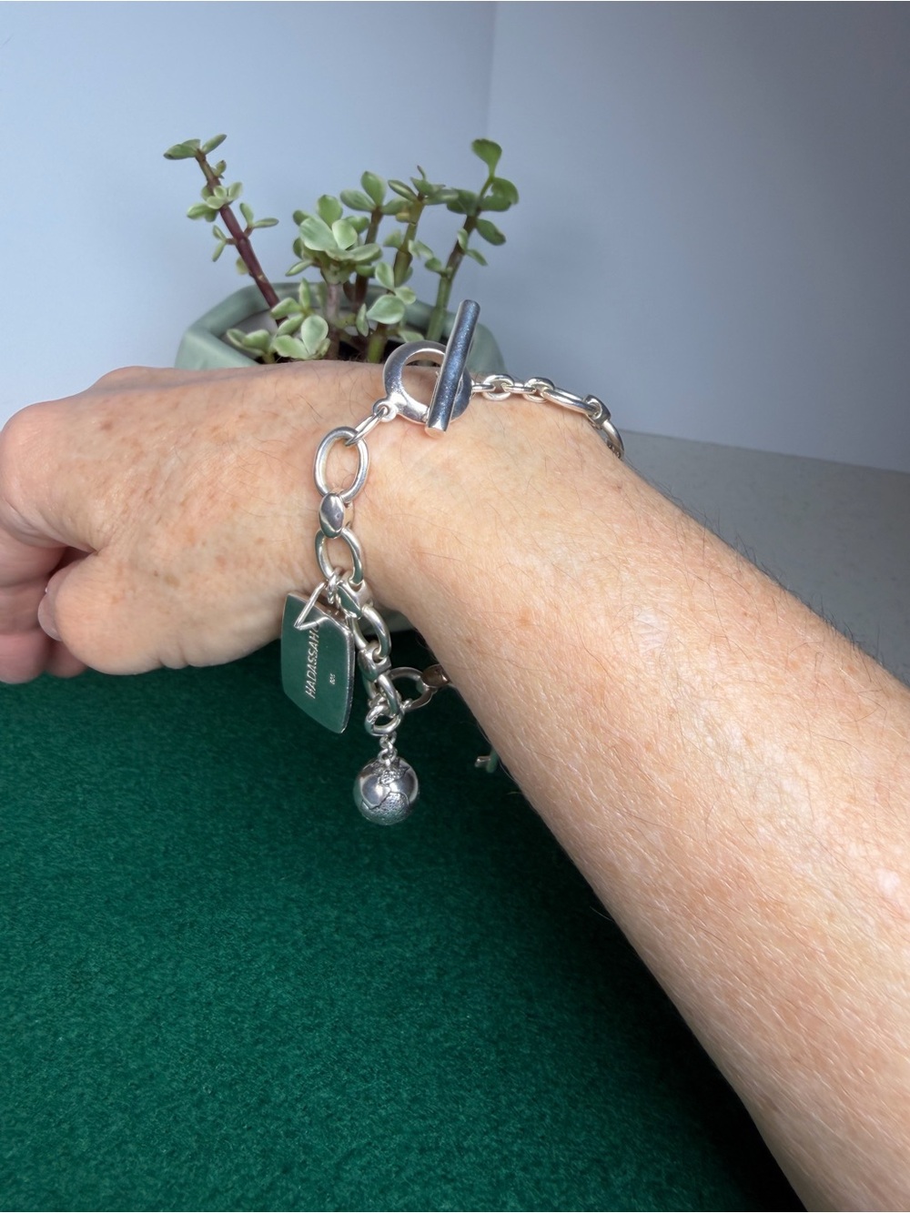 Sterling Silver Charm Bracelet 41g Toggle Clasp & Inspirational Charms